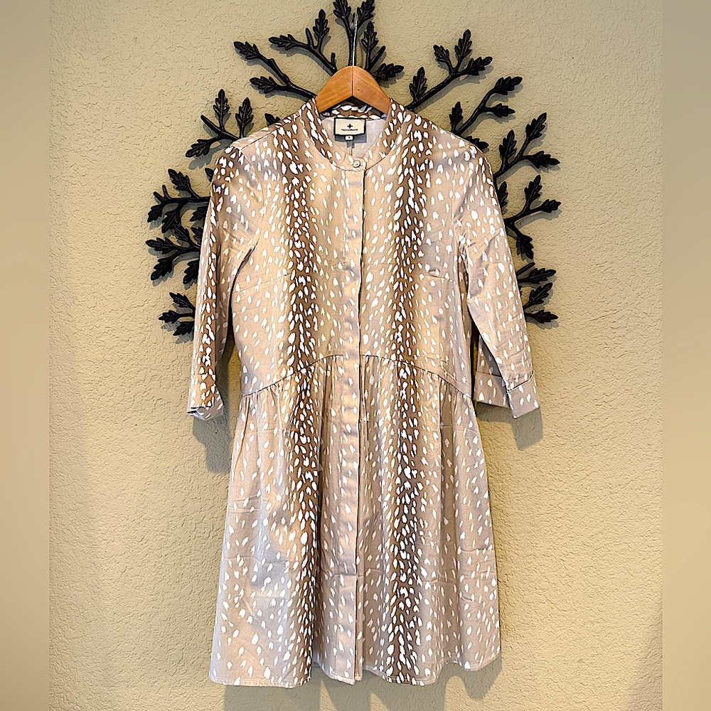 Tuckernuck Royal Shirt Dress in Tan Antelope Print Size S Pristine Condition